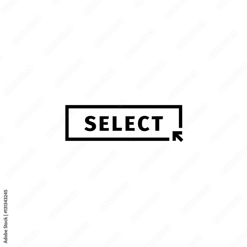 Isolated black word select in frame on white background logo. Website  element with cursor logotype. Choice button icon. Unusual stamp vector  illustration. Stock Vector | Adobe Stock