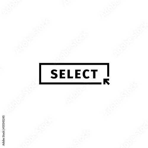 Isolated black word select in frame on white background logo. Website element with cursor logotype. Choice button icon. Unusual stamp vector illustration.