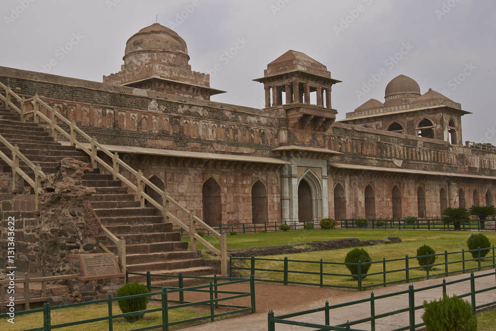 Ancient islamic royal palace of Jahaz Mahal. Mandu, Madhya Pradesh, India. 16th Century AD