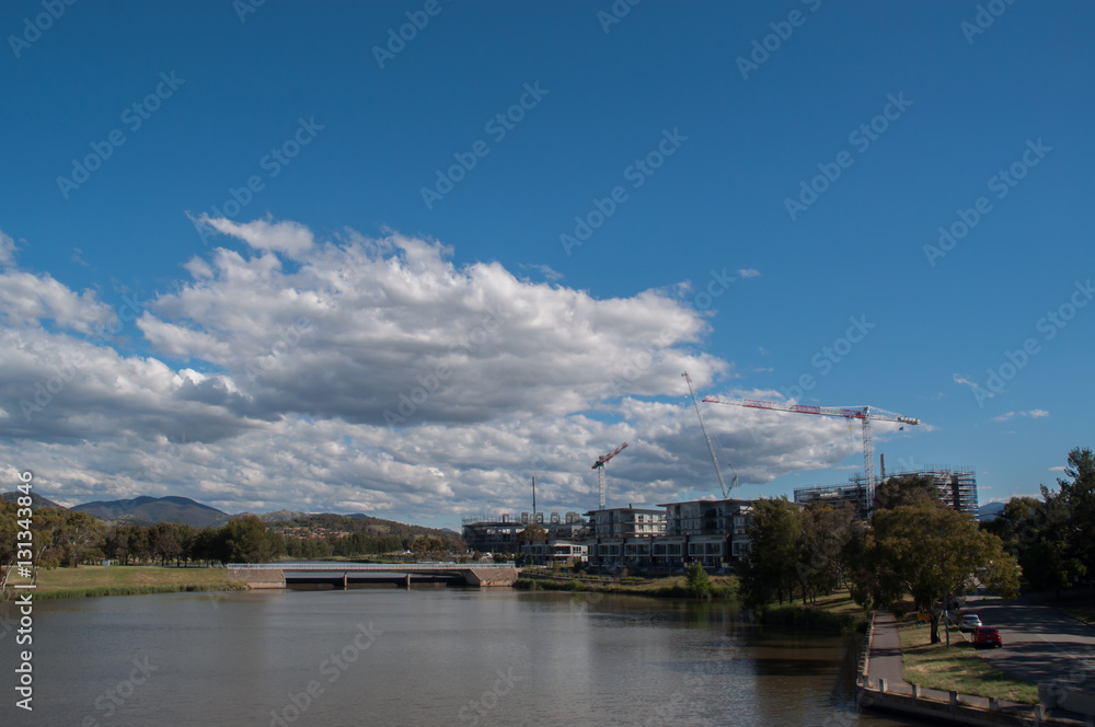 Canberra lake and hills view during afternoon.