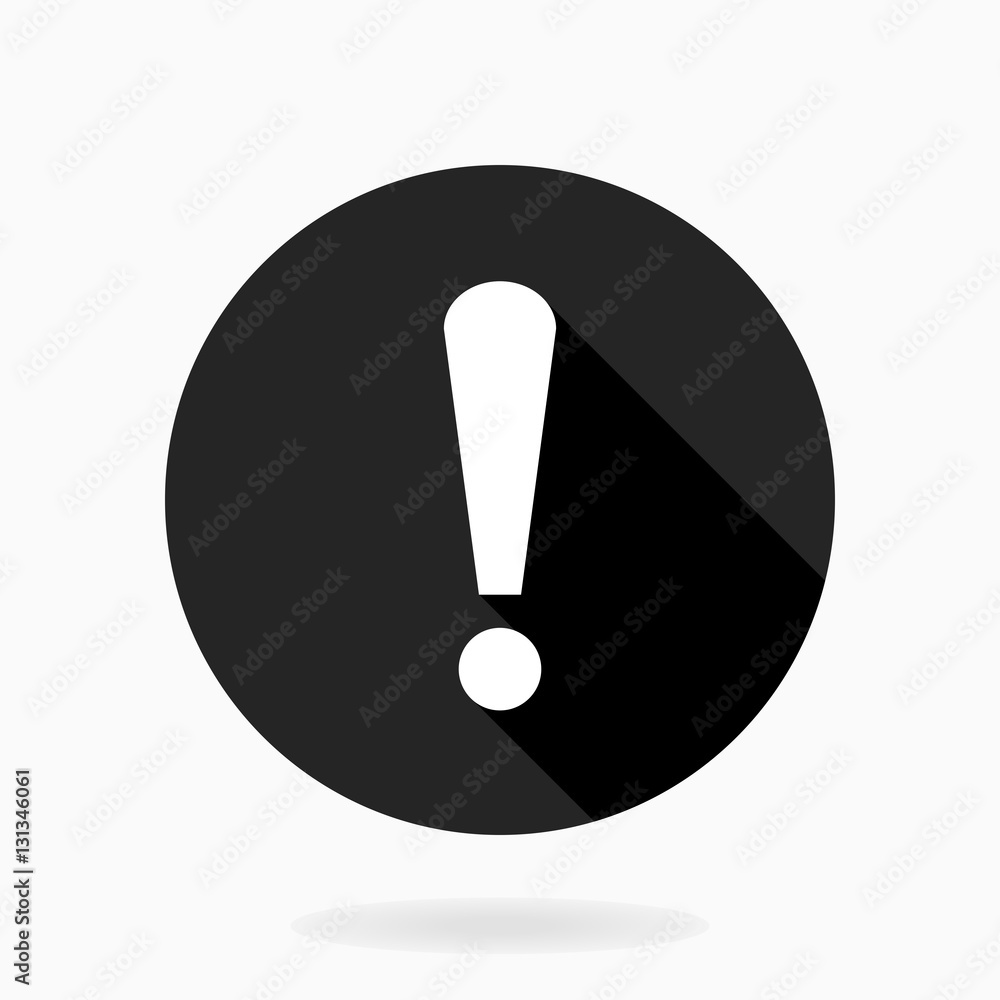 Fine Exclamation Flat Icon in the circle. Flat design and long shadow. Black and white colors Fine Exclamation Flat Icon in the circle. Flat design and long shadow. Black and white colors