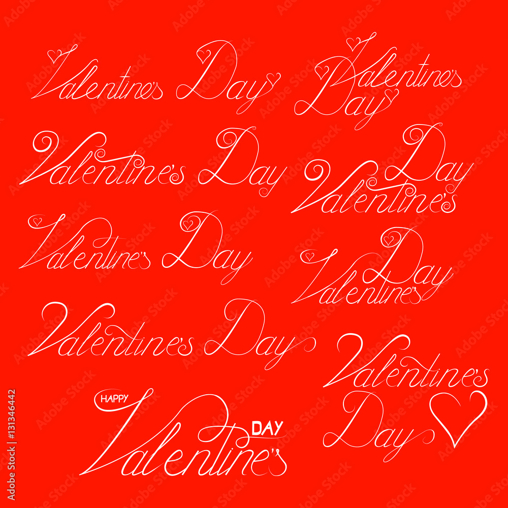 Valentine day hand lettering set, handmade ink calligraphy scalable and editable vector illustration