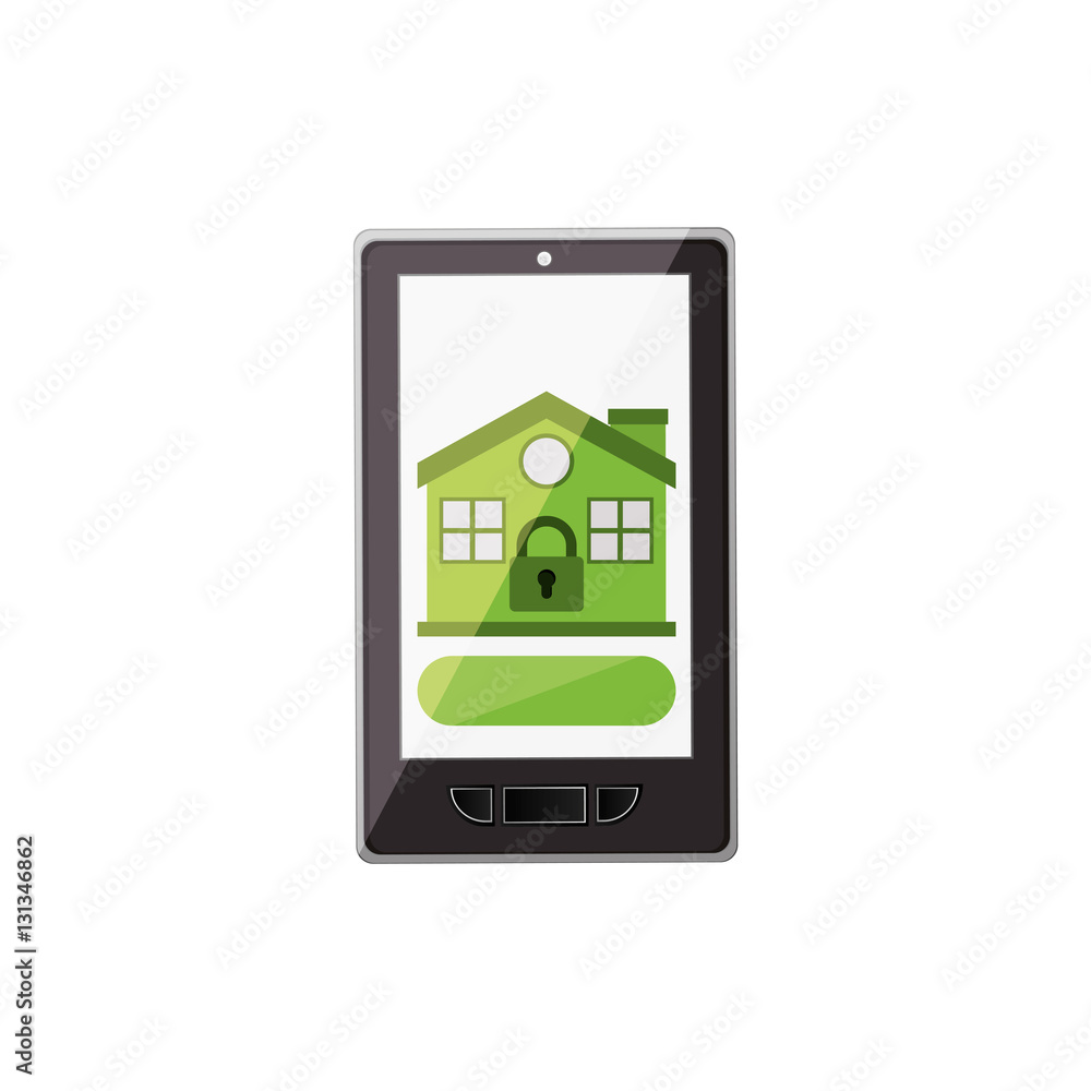 House and padlock inside smartphone icon. Insurance security protection and safety theme. Isolated design. Vector illustration House and padlock inside smartphone icon. Insurance security protection and safety theme. Isolated design. Vector illustration