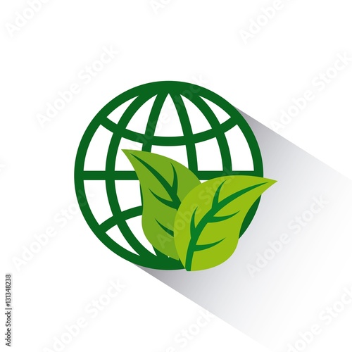 global sphere with leaves icon over white background. colorful design. vector illustration