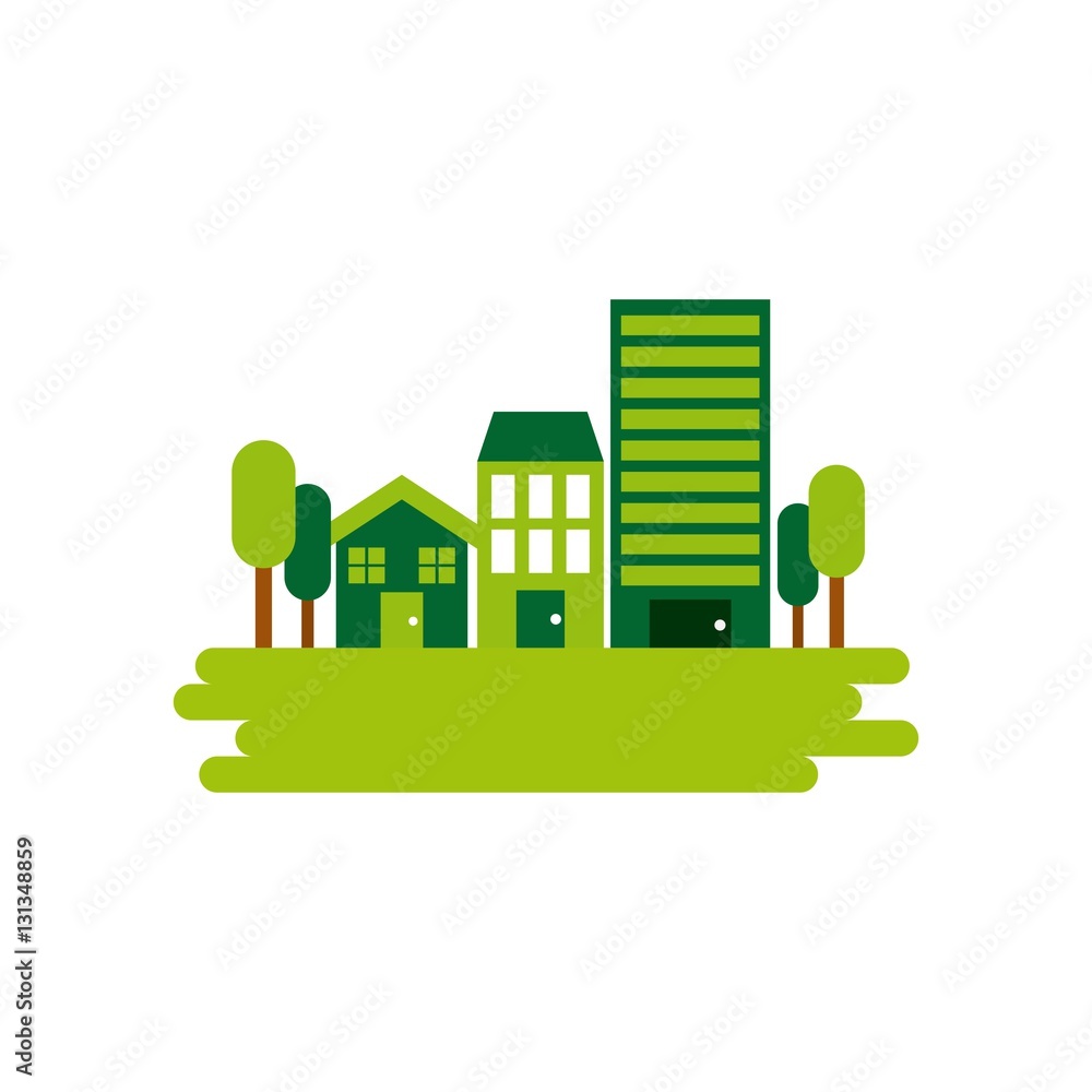 green city icon over white background. colorful design. ecology and green idea concept. vector illustration