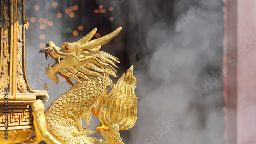 Golden Dragon Sculpture in shrine
