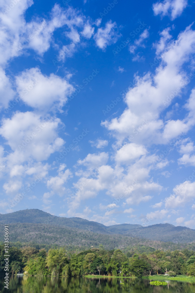 mountain with sky background and the water mirrors a still sky mountain with sky background and the water mirrors a still sky