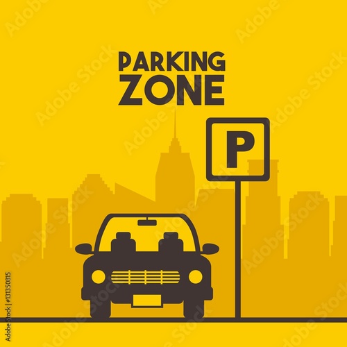 parking zone sign with car icon over yellow background. colorful design. vector illustration