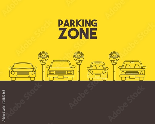 parked cars in a parking zone over yellow background. vector illustration