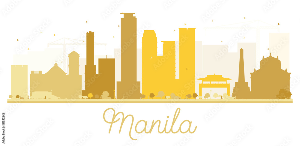 Manila City skyline golden silhouette.