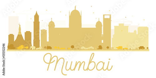 Mumbai City skyline golden silhouette.