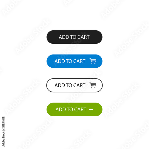 Add to cart buttons vector set isolated on white background, flat line outline style add to basket blue green black color button