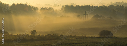 misty and sunny morning in the countryside