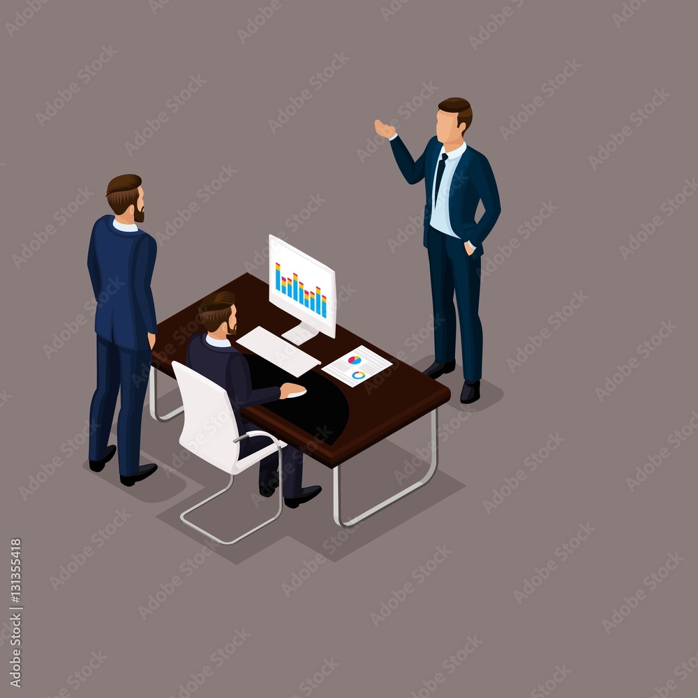 Business people isometric set of men in the office business concept isolated on dark background vector illustration Business people isometric set of men in the office business concept isolated on dark background vector illustration