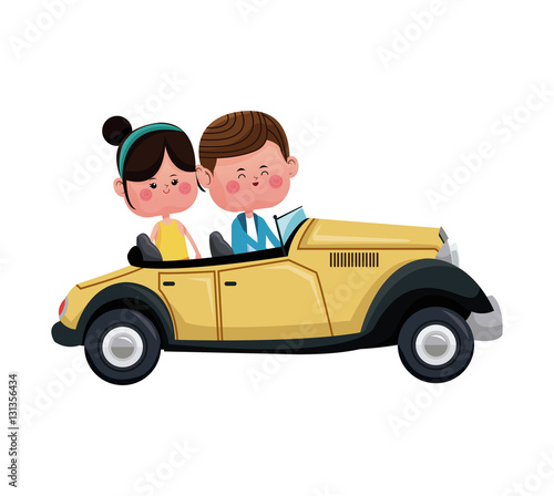 couple traveling classic car lovely vector illustration eps 10