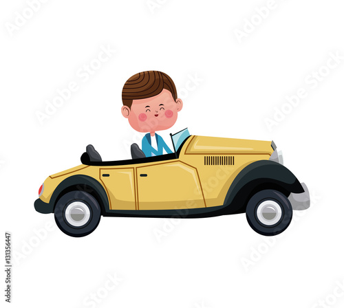 boy driver classic car elegant vector illustration eps 10