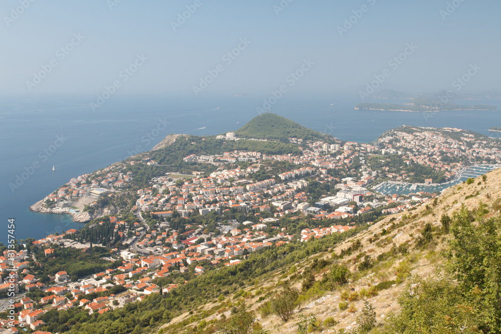 Nice view of the city of Dubrovnik surrounded by mountains and the sea. Croatia