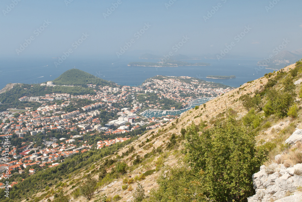 Beautiful view of Dubrovnik city, the port and the island. Croatia