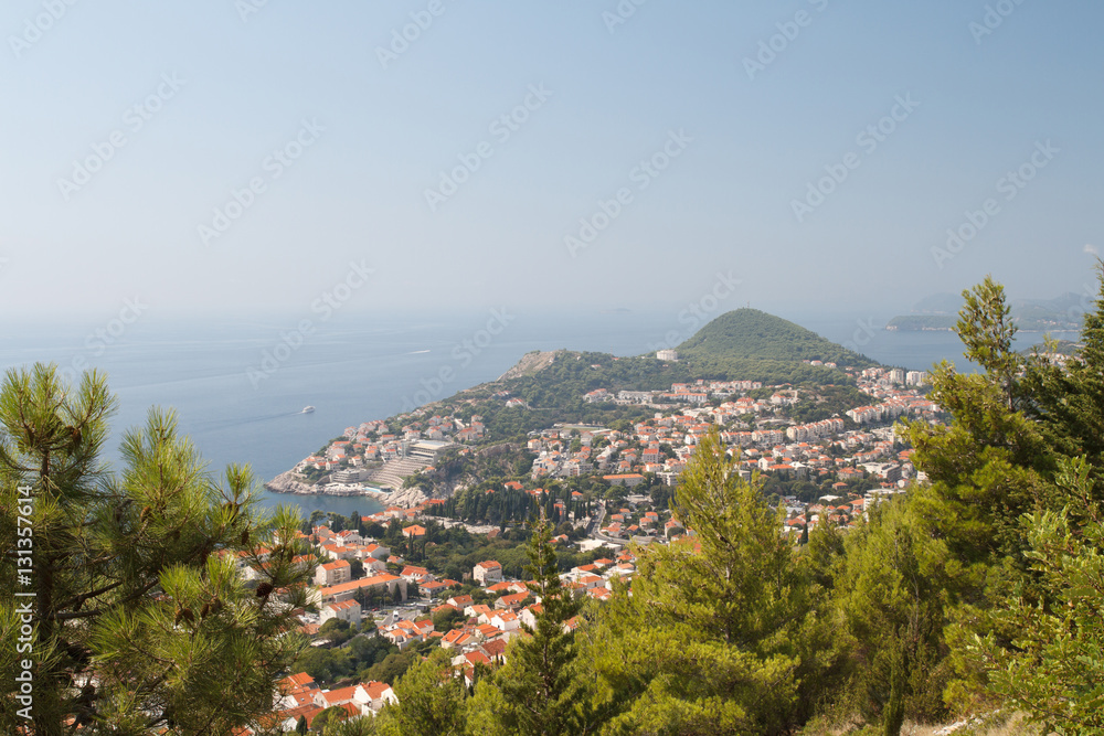 The view from the mountains to the ancient city of Dubrovnik and Adriatic sea