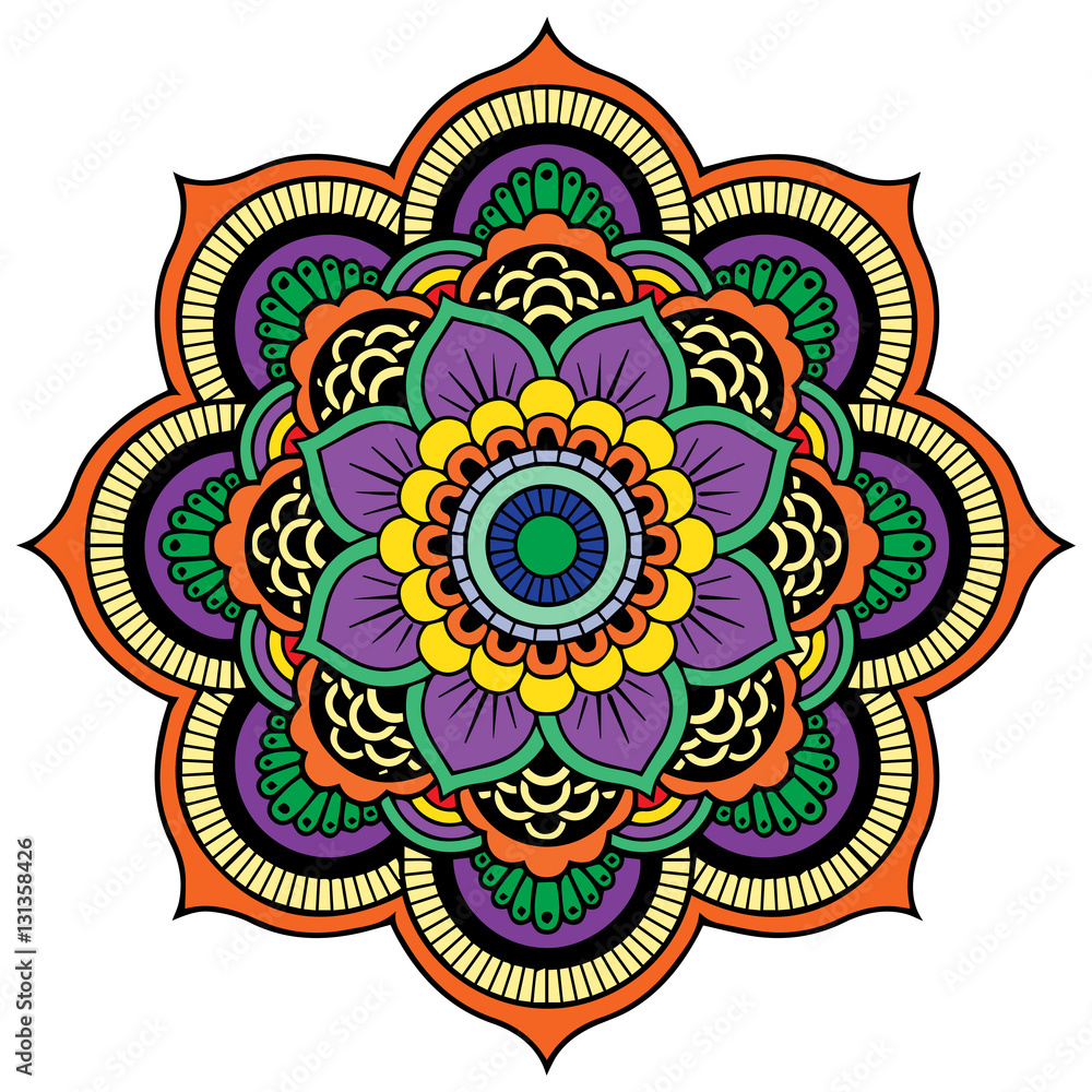 Colored mandala on the white background.Vector