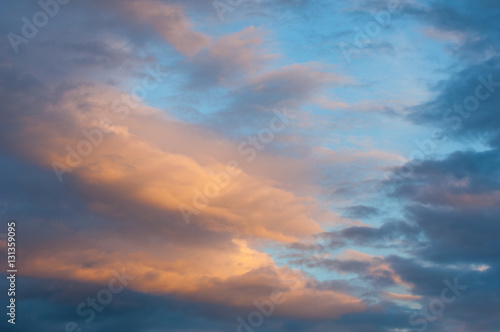 Texture, background. Clouds at sunset, sunrise