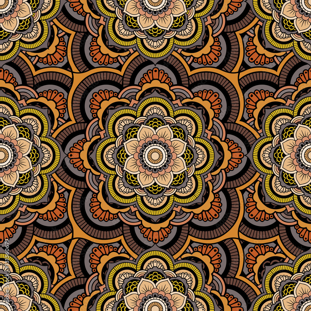 Seamless repeating pattern consisting of colored mandal.Vector