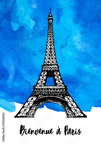 Eiffel Tower in Paris  vector watercolor illustration