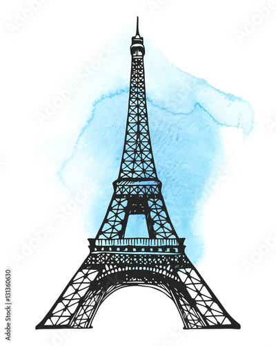 Eiffel Tower in Paris vector illustration on a watercolor stain