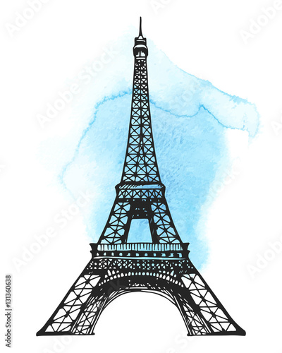 Fototapeta Naklejka Na Ścianę i Meble -  Eiffel Tower in Paris vector illustration on a abstract watercolor stain