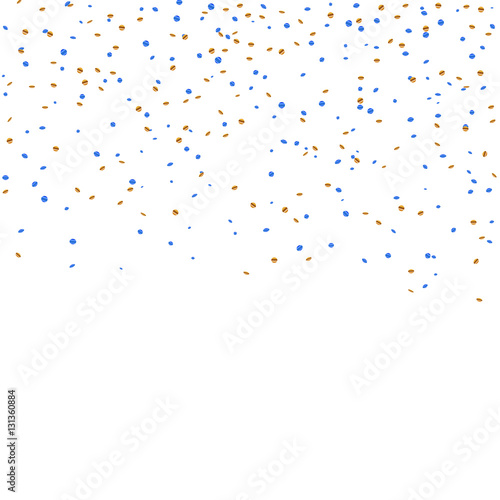 Gold blue confetti celebration isolated on white background. Falling golden abstract decoration party, birthday celebrate, anniversary, Christmas, New Year. Festival decor. Vector illustration