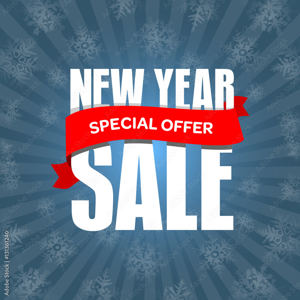 New Year sale badge, label, promo banner template. Special offer text on ribbon. New Year sale badge, label, promo banner template. Special offer text on ribbon.