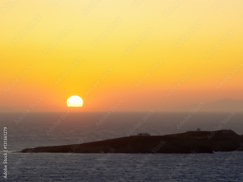 The sunset in Mykonos island in Greece