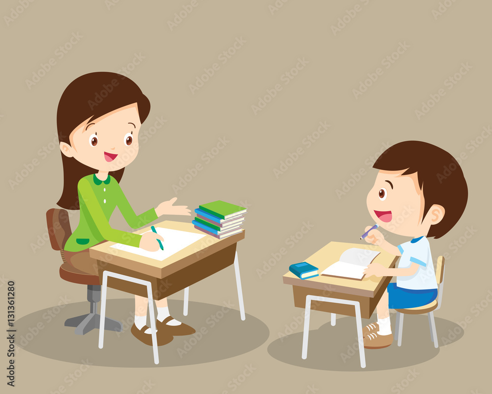 Woman teacher tutor tutoring kid Woman teacher tutor tutoring kid