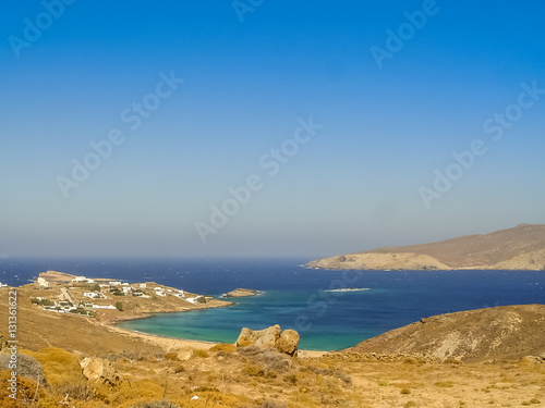 Ftelia beach under the blue sky in Mykonos  Greece