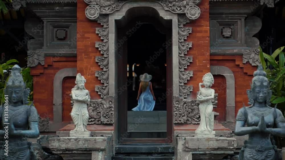 Back view of female tourist admires of a beautiful architectural building Back view of female tourist admires of a beautiful architectural building
