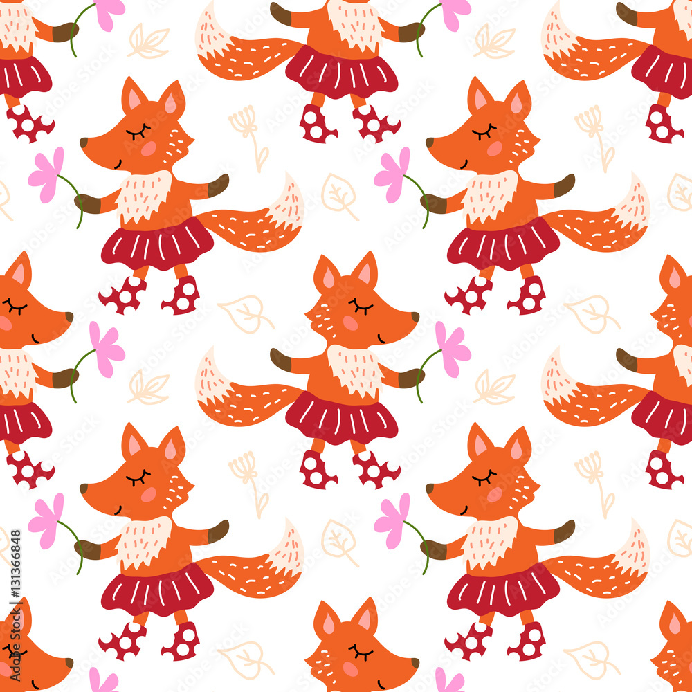 Fototapeta premium Seamless pattern with fox