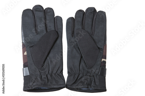 Pair of gloves for hunting and fishing on a white background