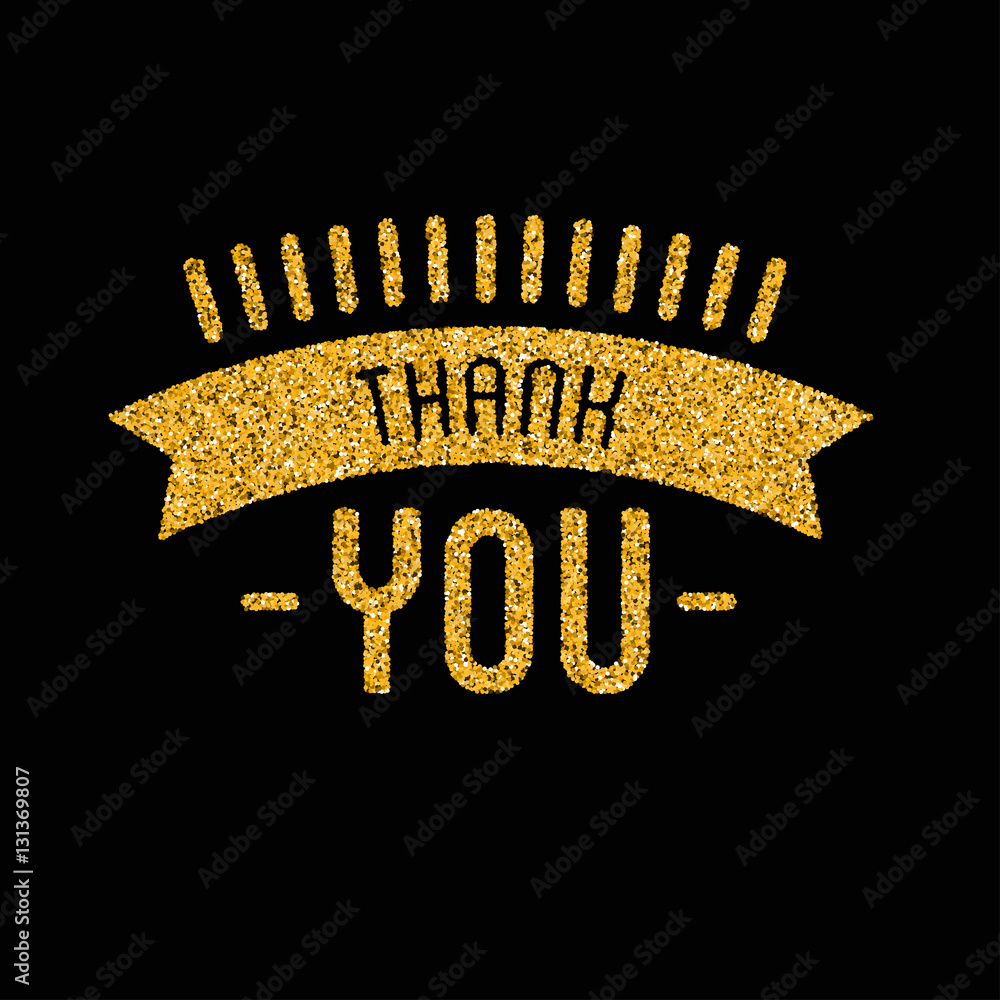 Thank you golden lettering design with glitter pieces. Stock Vector