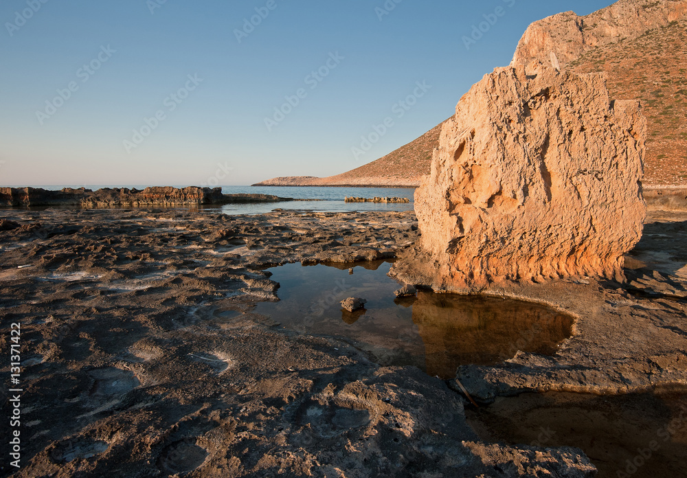 Greece. Crete island. Stavros.Natural landscape of coastline with bizarre rock formations