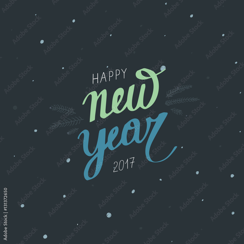 Fototapeta premium Hand drawn Happy hew year lettering. Perfect Xmas design for greeting cards and invitations.