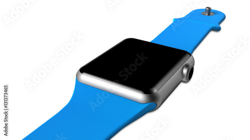 Silver aluminum watch with blue stripe. Template, mockup.