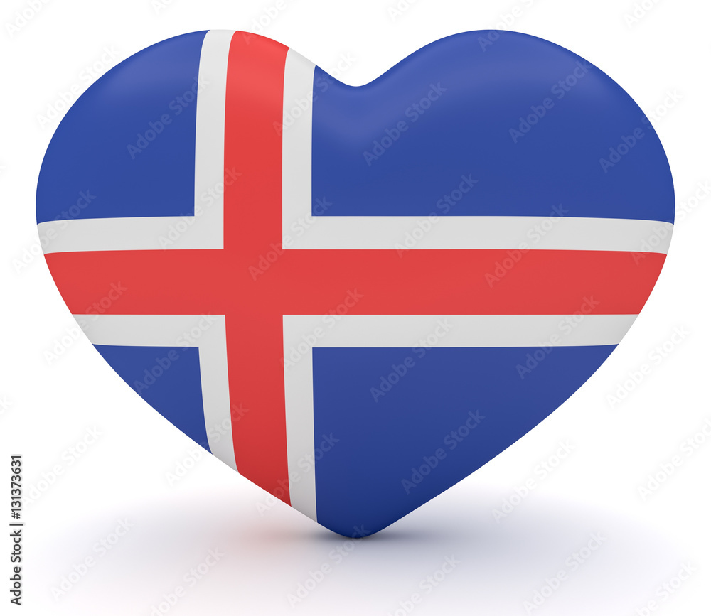 Fototapeta premium Love Iceland: Icelandic Flag Heart, 3d illustration