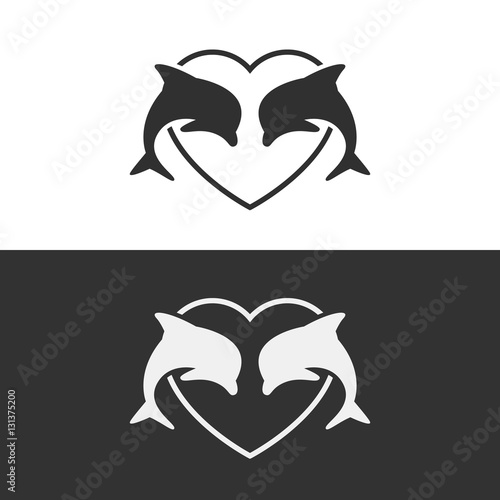 Two Dolphin in Heart Shape Logo