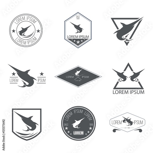Hipster Blue Marlin or Swordfish Logo, Emblem, or Badge.. Isolated.