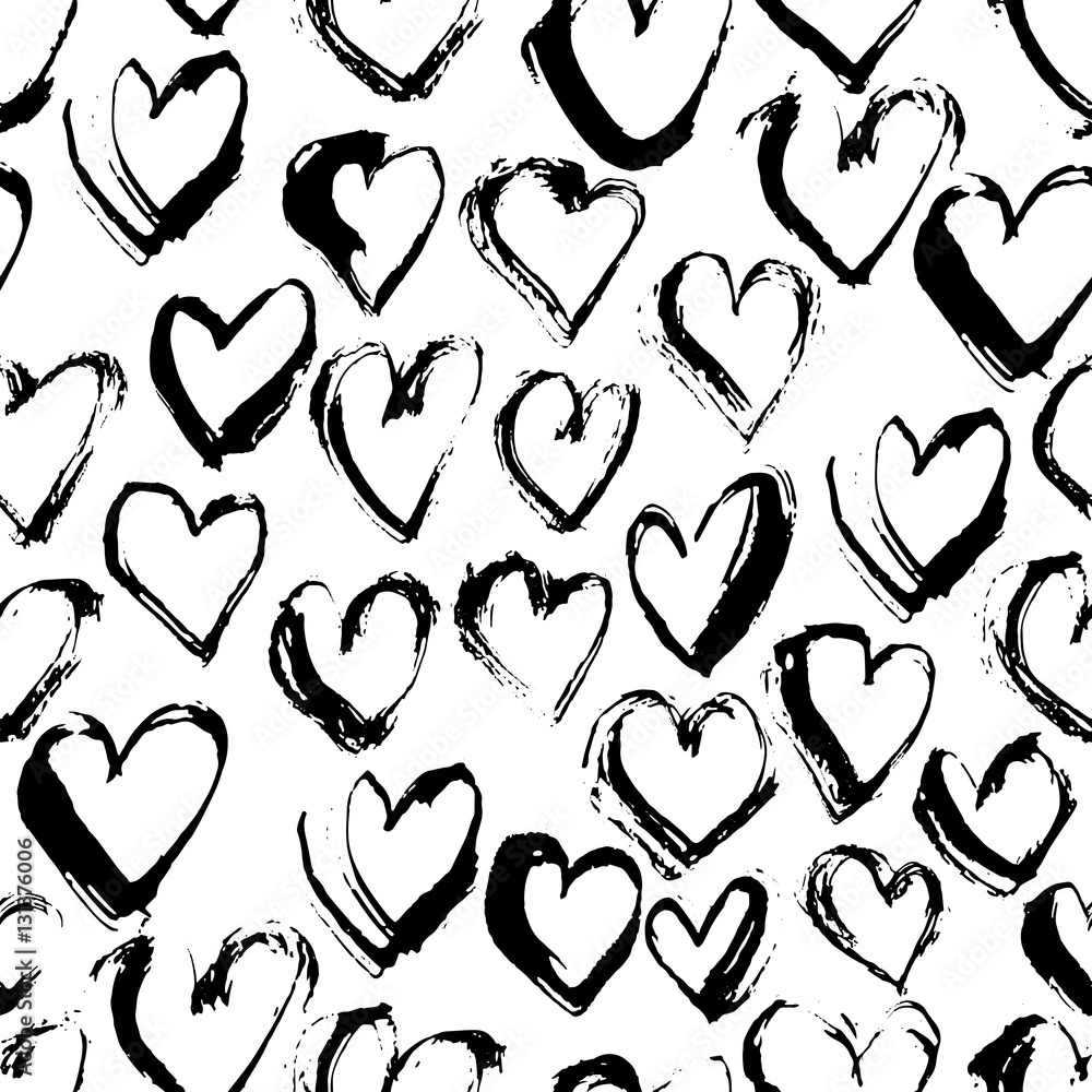 Abstract seamless heart pattern. Ink illustration. Black and white. Abstract seamless heart pattern. Ink illustration. Black and white.