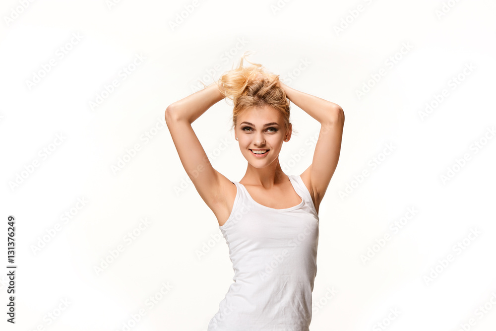 The young woman's portrait with happy emotions The young woman's portrait with happy emotions
