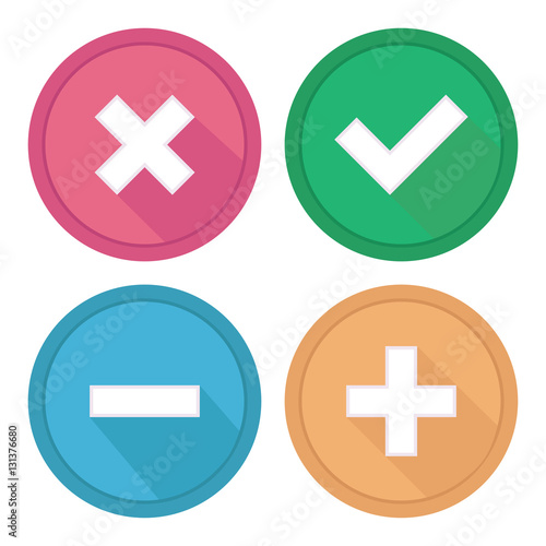 Button day site. Signs plus, minus, tick and cross. Vector illustration. 