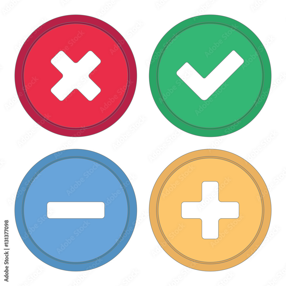 Fototapeta premium Button for site. Signs plus, minus, checkmark and cross. Vector illustration.