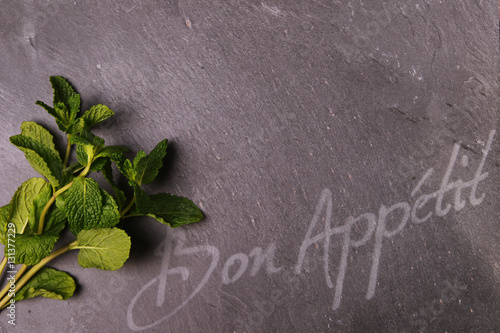 Bild auf Leinwand mint on a stone. bon appetit