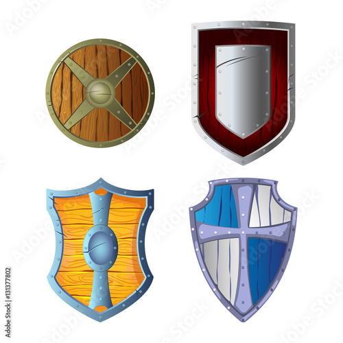 Wooden armour set made of wood and metal isolated on white